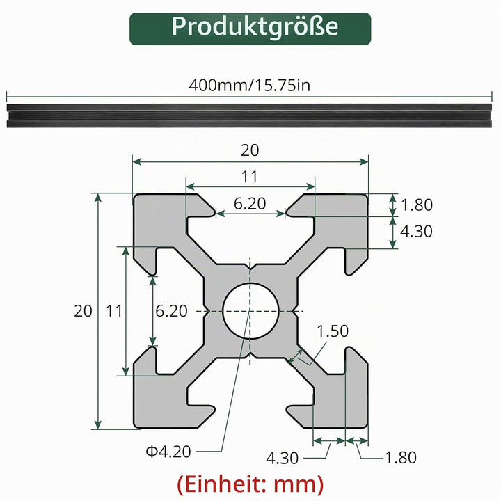 JiGiU 4 Stück 400mm Aluminiumprofil Extrusions 2020 V-Slot Europäischer Standard Norm Eloxierte Line