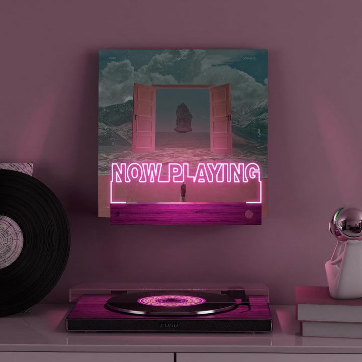 YuanDian Schallplatten Wandhalterung, Light up Now Playing Vinyl Record Stand mit 16 wechselnden Far
