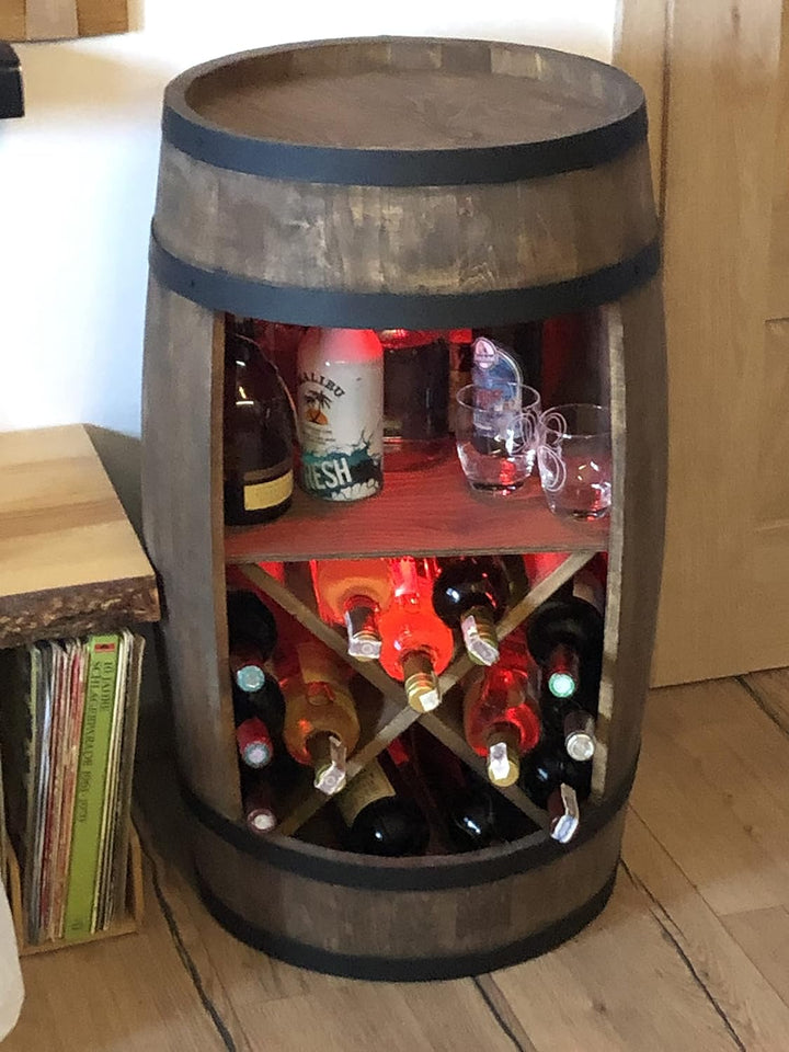 Fassbar Led mit Fachböden und Weinregale - Holzfass - Fassregal Getränkeschrank/Bar Wine Rack Holzre