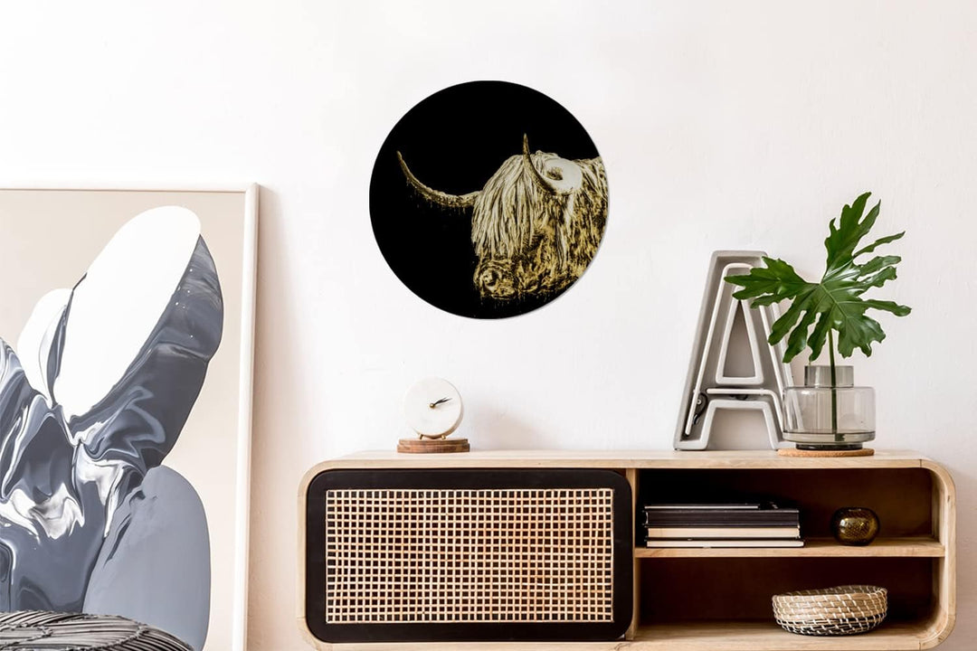 MuchoWow Wandbild Rund Wanddeko Deko Wohnzimmer Bilder 30x30 cm Schottischer Highlander - Schottisch