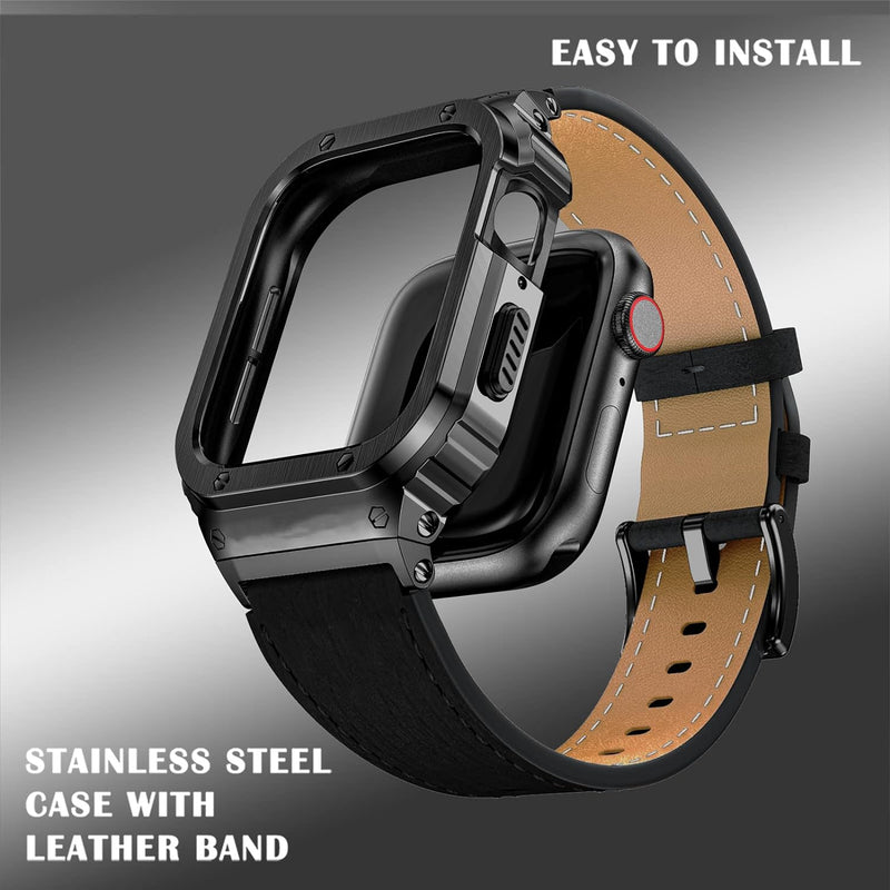 SUPLINK Metallgehäuse mit Lederarmband Kompatibel Apple Watch Armbänder 40/41mm,Robuste Edelstahl Sc