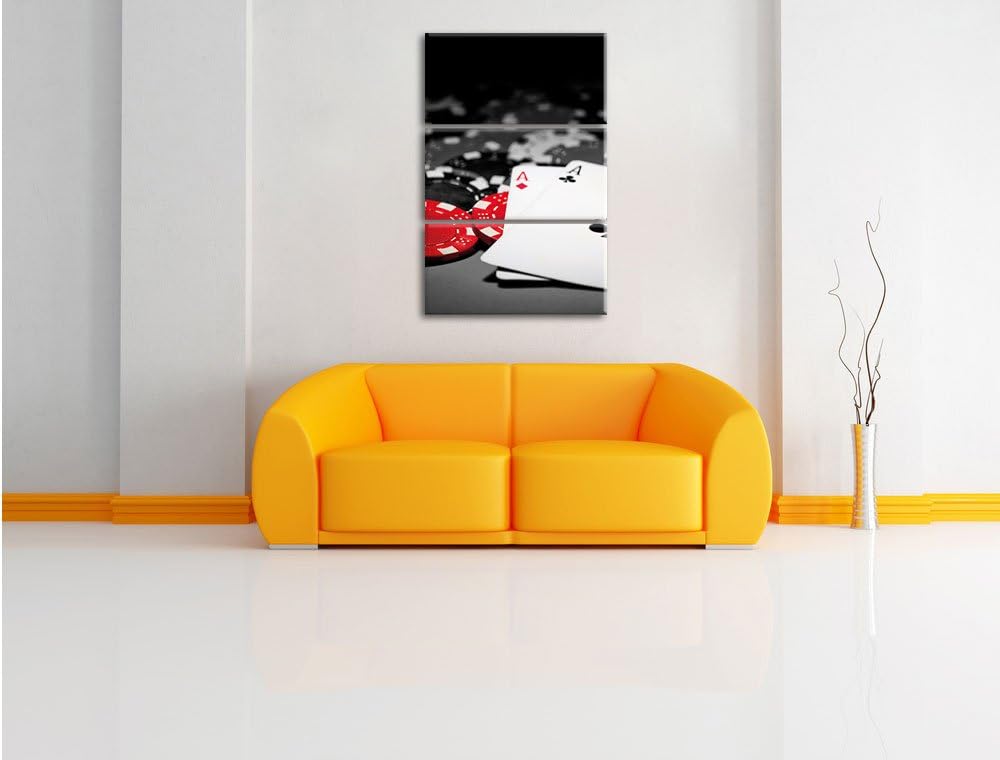 Pixxprint Spielkarten auf Pokertisch schwarz/weiss 3-Teiler Leinwandbild 120x80 Bild auf Leinwand