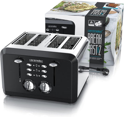 Arendo - Automatik Toaster 4 Scheiben in Edelstahl - bis zu vier Sandwich und Toast-Scheiben - Bräun