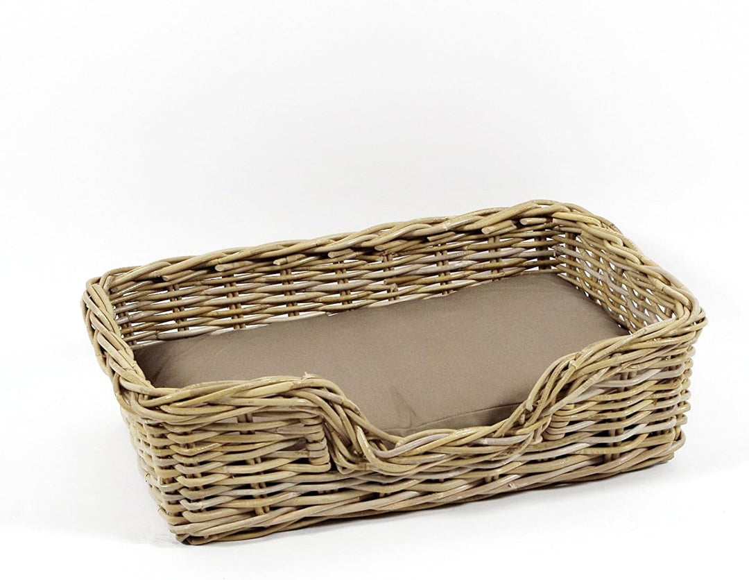 Kobolo Hundekorb Hundesofa aus stabilem Rattan geflochten inkl. Kissen 63x42x18 cm