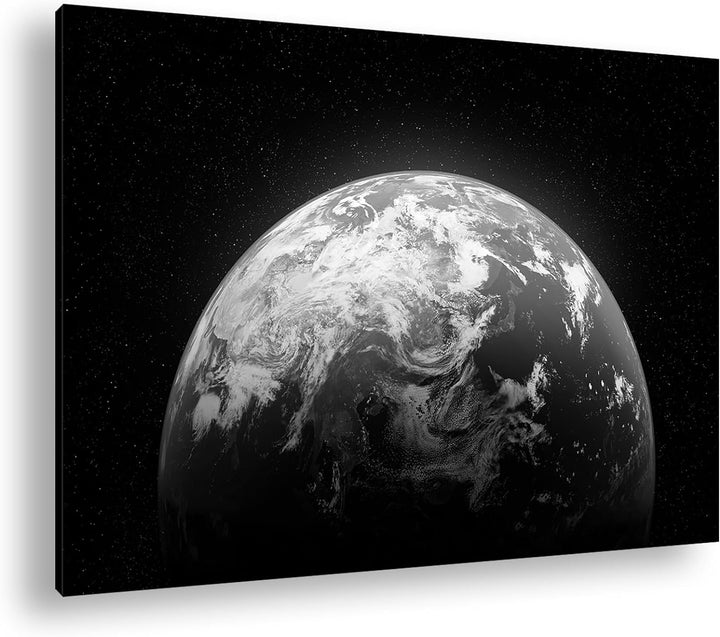 Planet Erde Format: 80x60 cm Effekt: Schwarz/Weiss als Leinwandbild, Motiv fertig gerahmt auf Echtho