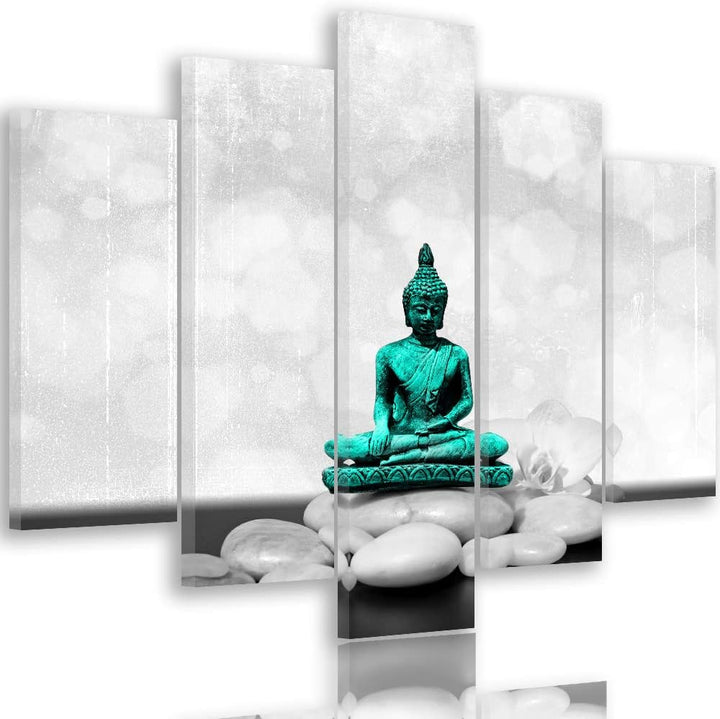 Feeby Bild auf Leinwand Buddha 5 Teilig Modern Steine Zen Religion Spa türkis 200x100 cm Leinwandbil