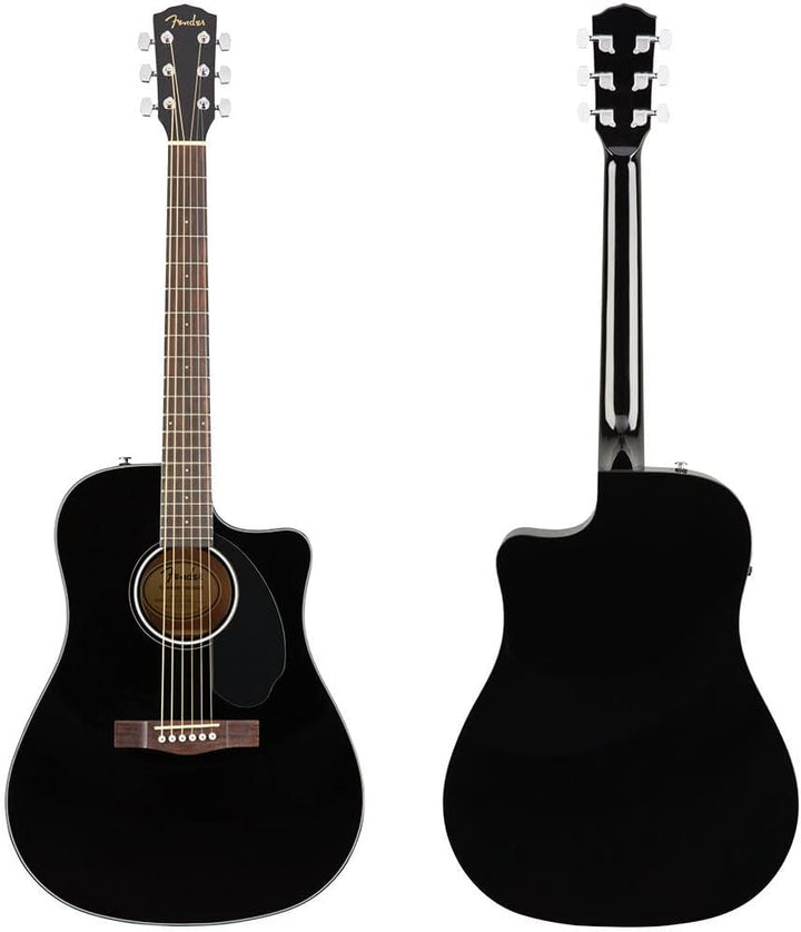 Fender CD-60SCE Dreadnought Akustikgitarre, Walnussgriffbrett, Schwarz & Elixir 16027 Saiten Phospho