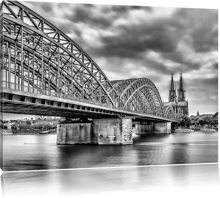 Monocrome, Prächtige Hohenzollernbrücke in Köln, Format: 100x70 auf Leinwand, 100x70