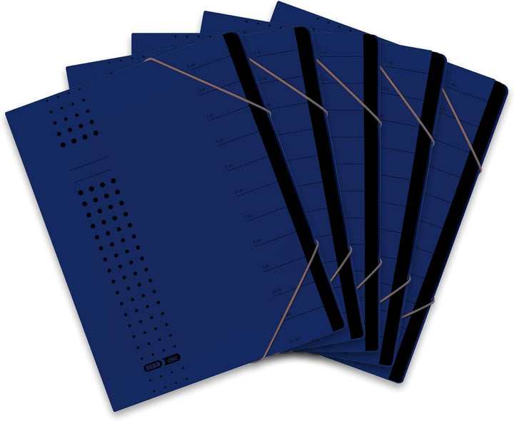 Elba Ordnungsmappe chic A4 aus Karton, 12 Fächer, dunkelblau, 5 Stück dunkelblau Ordnungsmappe chic