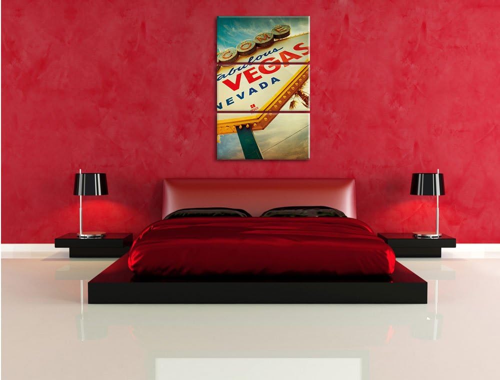 Pixxprint Las Vegas Retro Look als Leinwandbild/Grösse: 3 Teilig (120x80) cm/Wandbild/Kunstdruck/fer