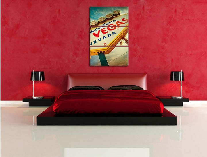 Pixxprint Las Vegas Retro Look als Leinwandbild/Grösse: 3 Teilig (120x80) cm/Wandbild/Kunstdruck/fer