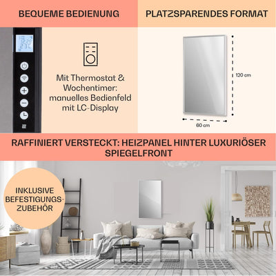 Klarstein Infrarotheizung, Infrarot Spiegelheizung Standgerät, Infrarotheizung mit Thermostat, Heizu