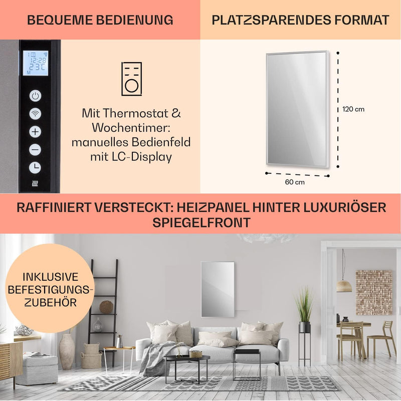 Klarstein Infrarotheizung, Infrarot Spiegelheizung Standgerät, Infrarotheizung mit Thermostat, Heizu