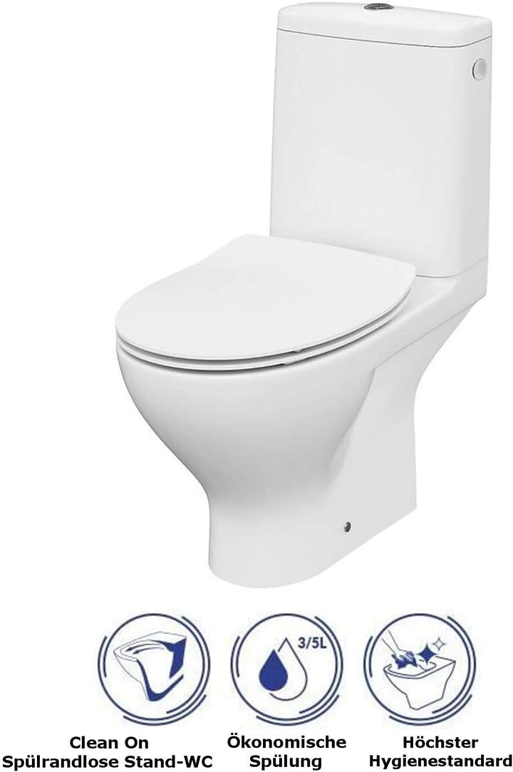 VBChome WC Toilette Stand Spülrandlos Keramik Komplett Set mit Spülkasten WC Sitz aus Duroplast mit