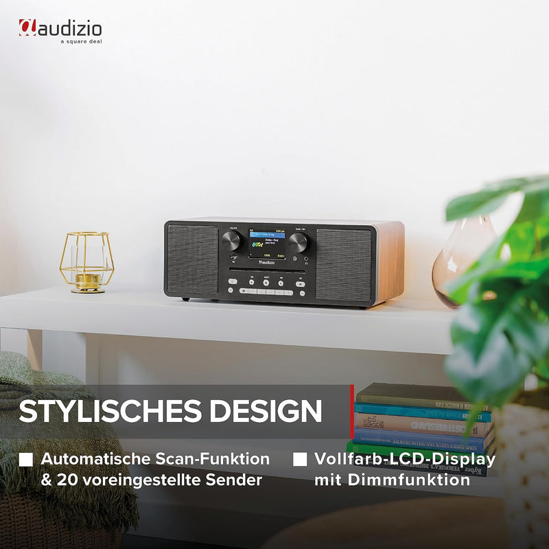 Audizio Naples - DAB Radio mit CD Player, Bluetooth, Internetradio WLAN, Fernbedienung, 60 Watt, UKW