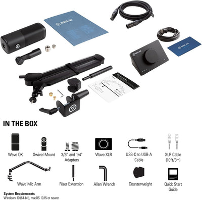 Elgato XLR-Mikrofon-Komplettpaket – Dynamisches Mikro, Schwenkarm, XLR-Kabel, USB-Schnittstelle, kos
