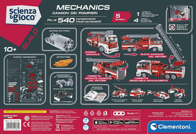 Clementoni - Wissenschaft und Spiel Build - Feuerwehrwagen, Bausteine und Mechanikwerkstatt für Kind