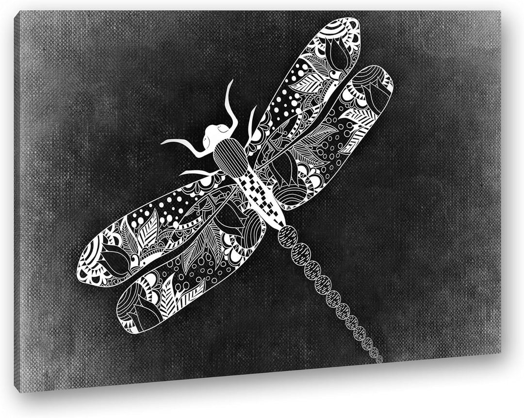 deyoli Abstrakte Libelle Effekt: Schwarz/Weiss Format: 80x60 als Leinwandbild, Motiv fertig gerahmt