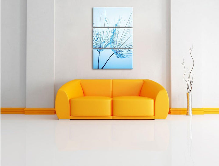 Pixxprint Pusteblumen mit Tautropfen 3-Teiler Leinwandbild 120x80 Bild auf Leinwand