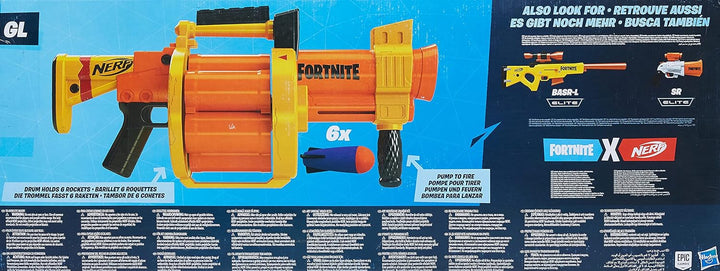 Nerf Fortnite GL Raketen-Blaster – Trommel, Pump-Action – enthält 6 Nerf Raketen – für Kinder, Jugen