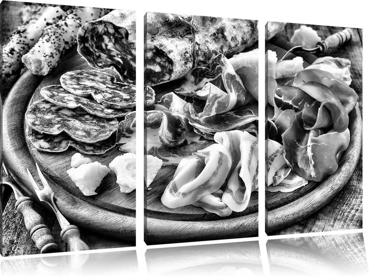 Pixxprint Brotzeit mit Wurst als Leinwandbild | Grösse: 3 Teilig (120x80) | Wandbild| Kunstdruck | f