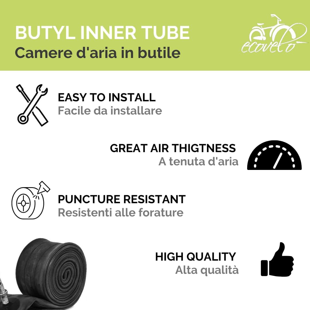 Ecovelò Unisex Kinder 2 Reifen 20 x 1.95 (50-406) + Kammern, Schwarz