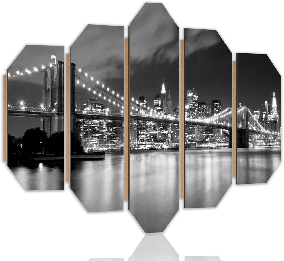 Wandbild XXL 5 tlg Deko Kunst Bild New York schwarz-weiss 200x100 cm Deko Paneel 200x100 cm schwarz-