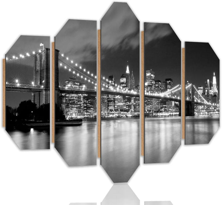 Wandbild XXL 5 tlg Deko Kunst Bild New York schwarz-weiss 200x100 cm Deko Paneel 200x100 cm schwarz-