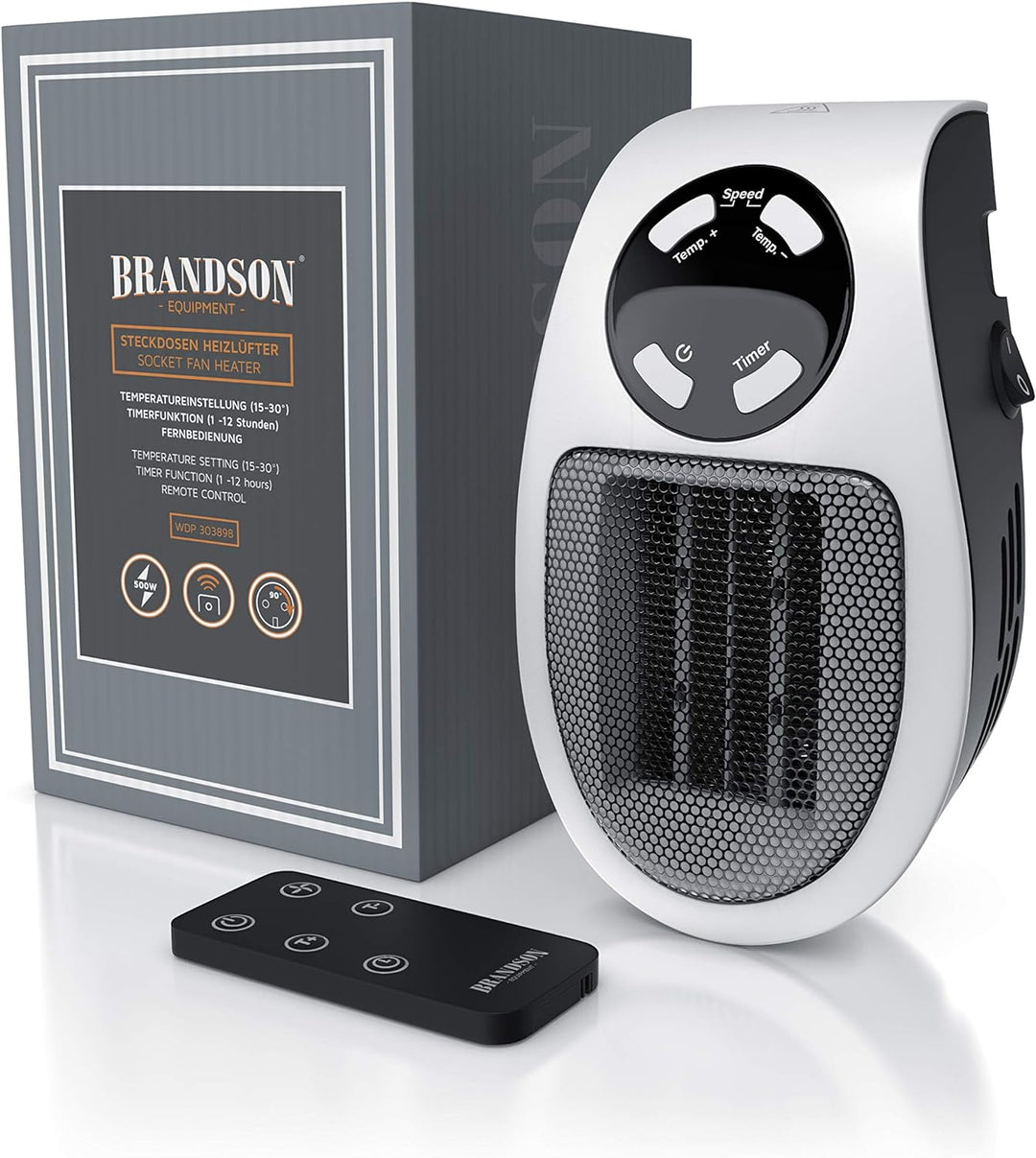 CSL - Steckdosen Heizlüfter mit Fernbedienung, Mini Keramik Heizung mit Thermostat, Lüfter 500W, Tem