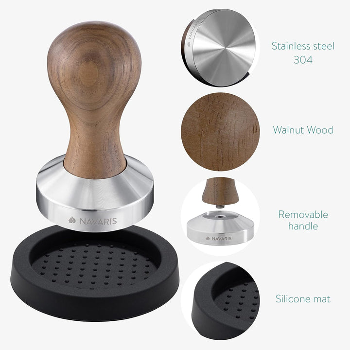 Navaris Espresso Tamper für Kaffee 51mm - Stempel Stampfer aus Edelstahl mit Holzgriff - Kaffeestamp
