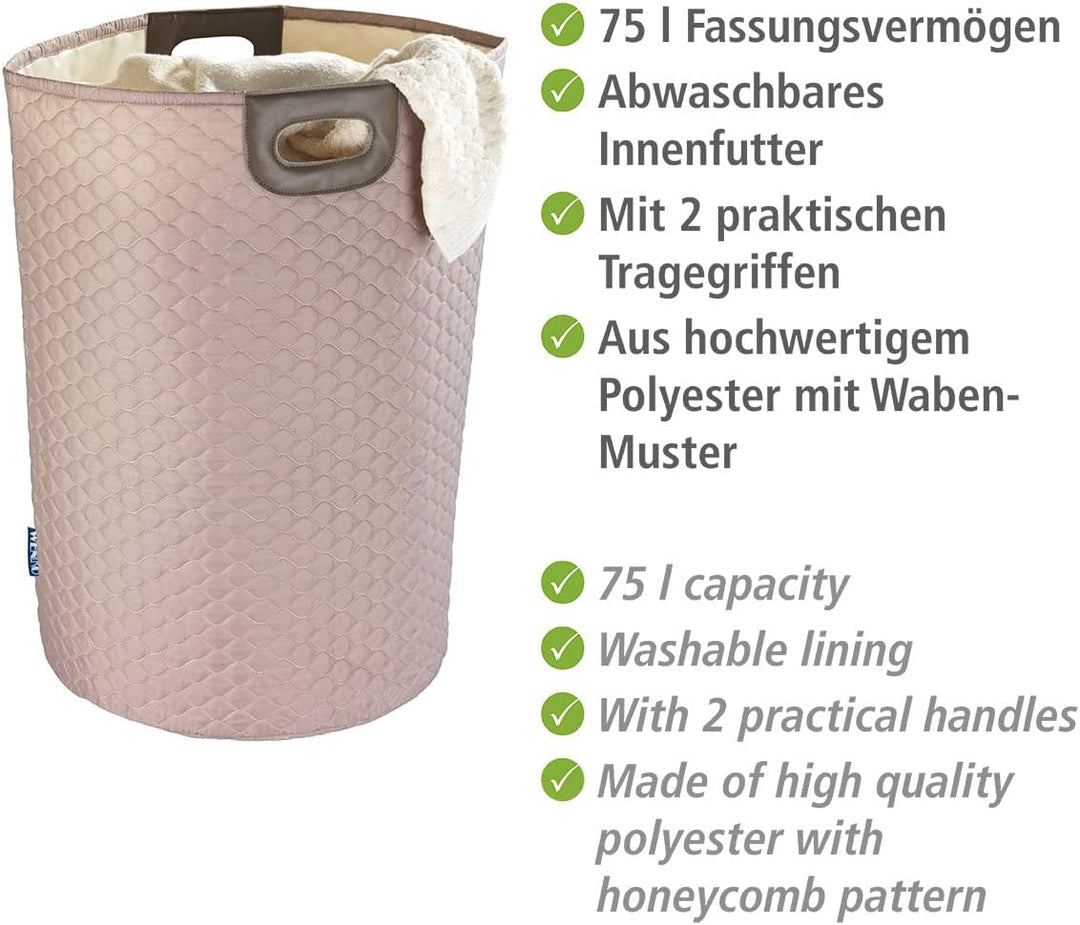 WENKO Wäschesammler Wabo Taupe - Wäschekorb Fassungsvermögen: 75 l, Polyester, 40 x 60 x 40 cm, Taup