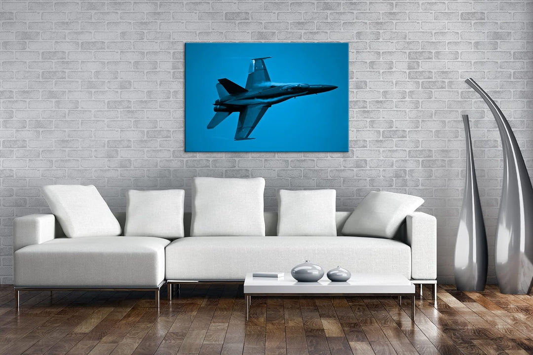 deyoli Blitz schneller Düsenjet Format 80x60 Effekt: Monocrome Blau als Leinwandbild, Motiv fertig g