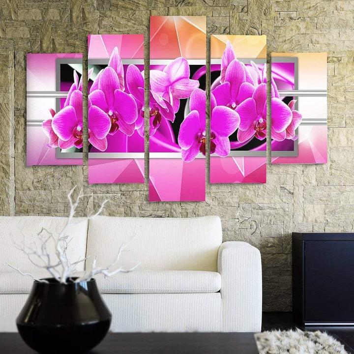 Feeby Frames, Leinwandbild Bilder Wand Bild - 5 Teile - Wandbilder Kunstdruck (ORCHIDEE, ROSA) 150x1