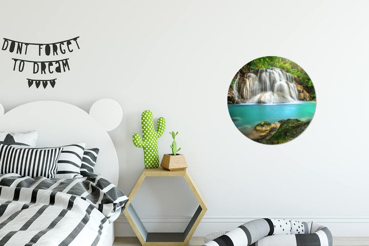 MuchoWow Wandbild Rund Wanddeko Deko Wohnzimmer Bilder 30x30 cm Wald - Wasserfall - Natur, 30x30 cm