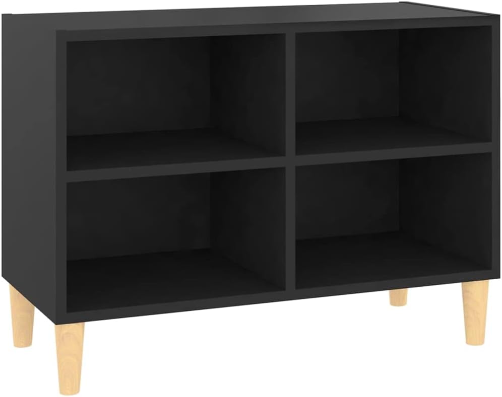 homiuse TV-Schrank mit Massivholz-Beinen Schwarz 69,5x30x50 cm TV Board Hochglanz Fernsehschrank Fer