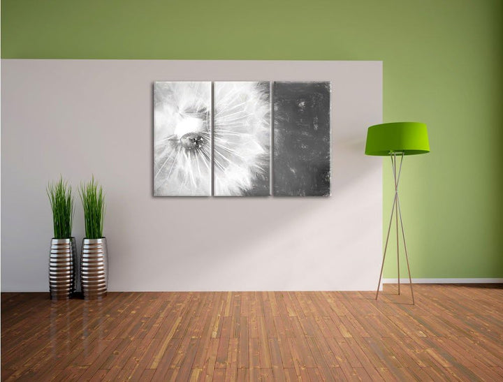 Pixxprint Kleiner Marienkäfer auf Einem Löwenzahn Kunst Kohle Effekt 3-Teiler Leinwandbild 120x80 Bi