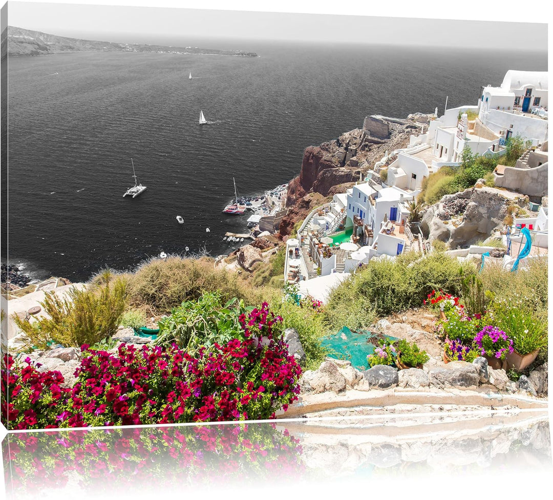 Pixxprint Griechische Küste als Leinwandbild/Grösse: 100x70 cm/Wandbild/Kunstdruck/fertig bespannt,