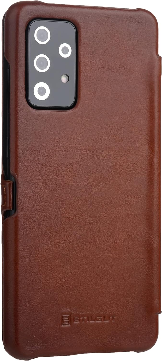 STILGUT Book Case kompatibel mit Samsung Galaxy A72 Hülle aus Leder mit Clip-Verschluss, Lederhülle,