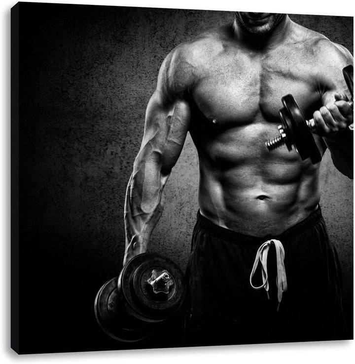 Pixxprint Trainierender Bodybuilder als Leinwandbild/Grösse: 70x70 cm/Wandbild/Kunstdruck/fertig bes