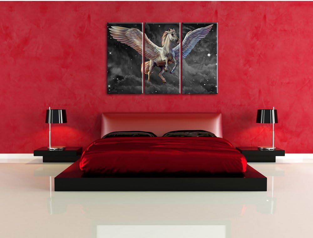 Pixxprint Weisser Pegasus mit Engelsflügel als Leinwandbild/Grösse: 3 Teilig (120x80 cm) cm/Wandbild