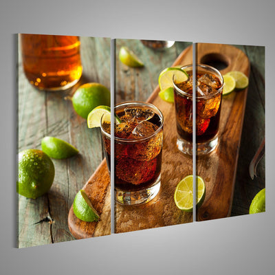 Bild auf Leinwand Rum Cola Cuba Libre Wandbild Poster Kunstdruck Bilder Format: 130x80cm - 3 Teile,