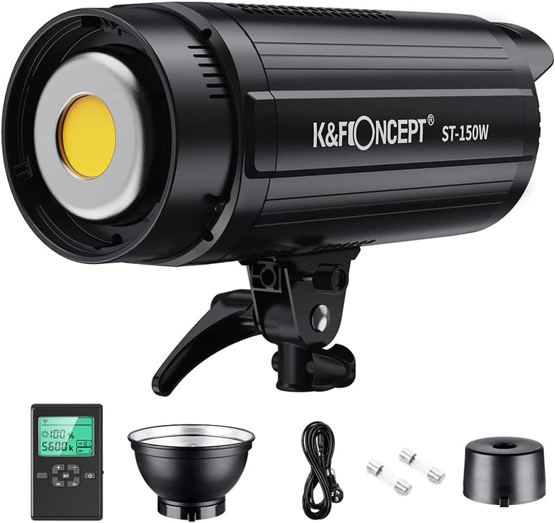 K&F Concept 150W LED Studioblitz, Dimmbares Blitzlicht mit 2,4GHz Kabellos System，LCD Bildschirmund