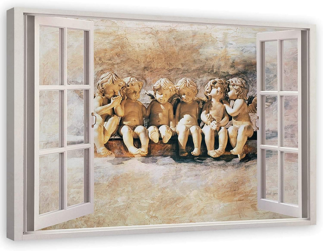 Feeby Leinwand Bilder - Fensterblick Natur- 120x80 cm- Deko Wohnzimmer - Wandbilder Schlafzimmer - D