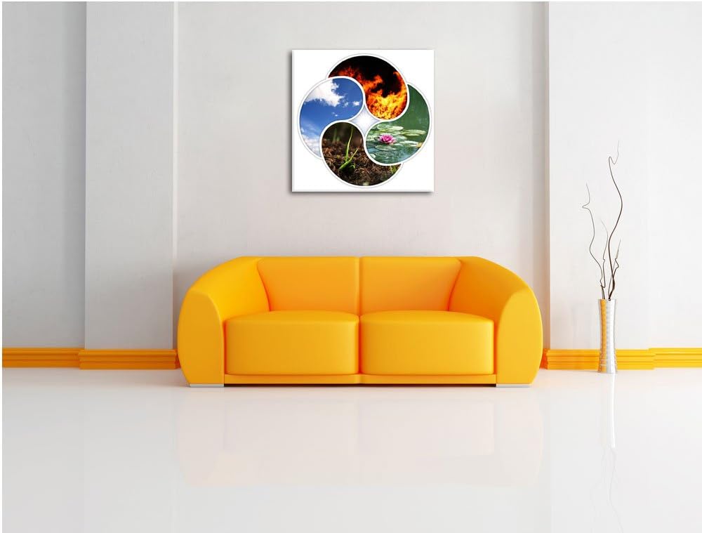Die vier Elemente, Format: 70x70 auf Leinwand, XXL riesige Bilder fertig gerahmt mit Keilrahmen, Kun