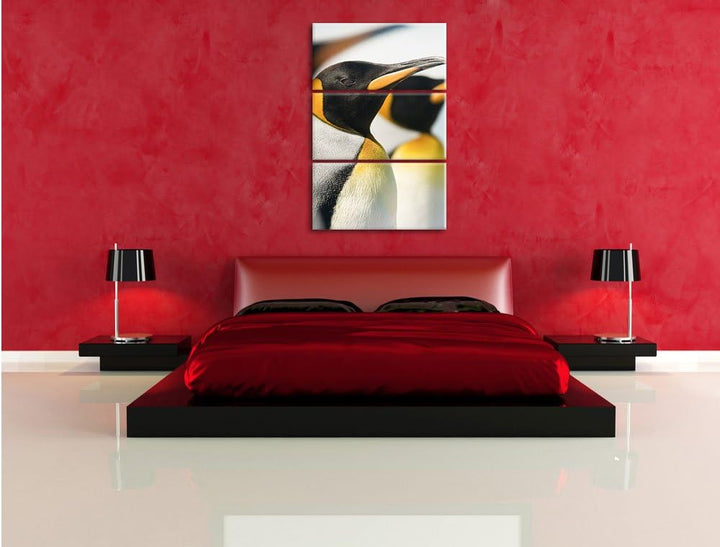 Pixxprint Pinguine 3-Teiler Leinwandbild 120x80 Bild auf Leinwand