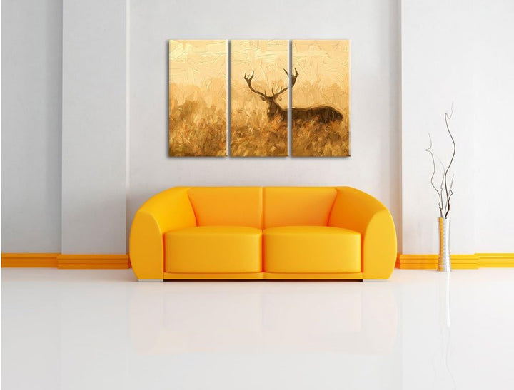 Pixxprint Rotwild Hirsch in Abenddämmerung als Leinwandbild/Grösse: 3 Teilig (120x80 cm) cm/Wandbild