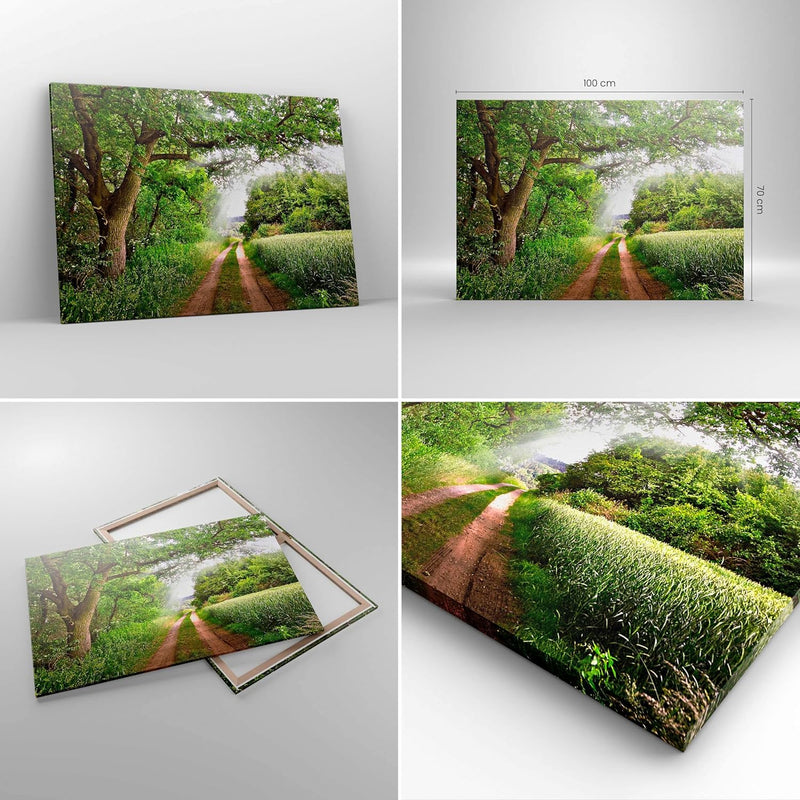 ARTTOR Bilder auf Leinwand 100x70cm Leinwandbild Pfad Natur Wald Grün Gross Wanddeko Bild Schlafzimm