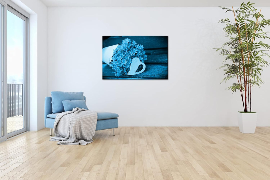deyoli violetter Blumenstrauss mit einem Herz Format 80x60 Effekt: Monocrome Blau als Leinwandbild,