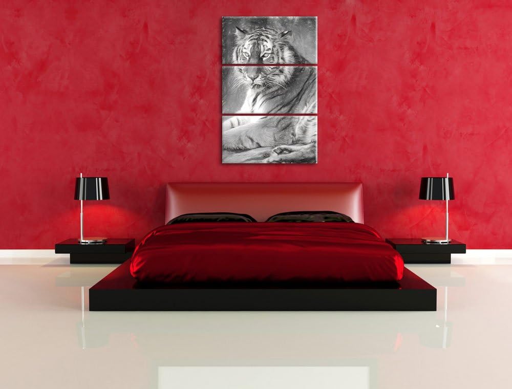 schöner Tiger beim Putzen Spezial 3-Teiler Leinwandbild 120x80 Bild auf Leinwand, XXL riesige Bilder