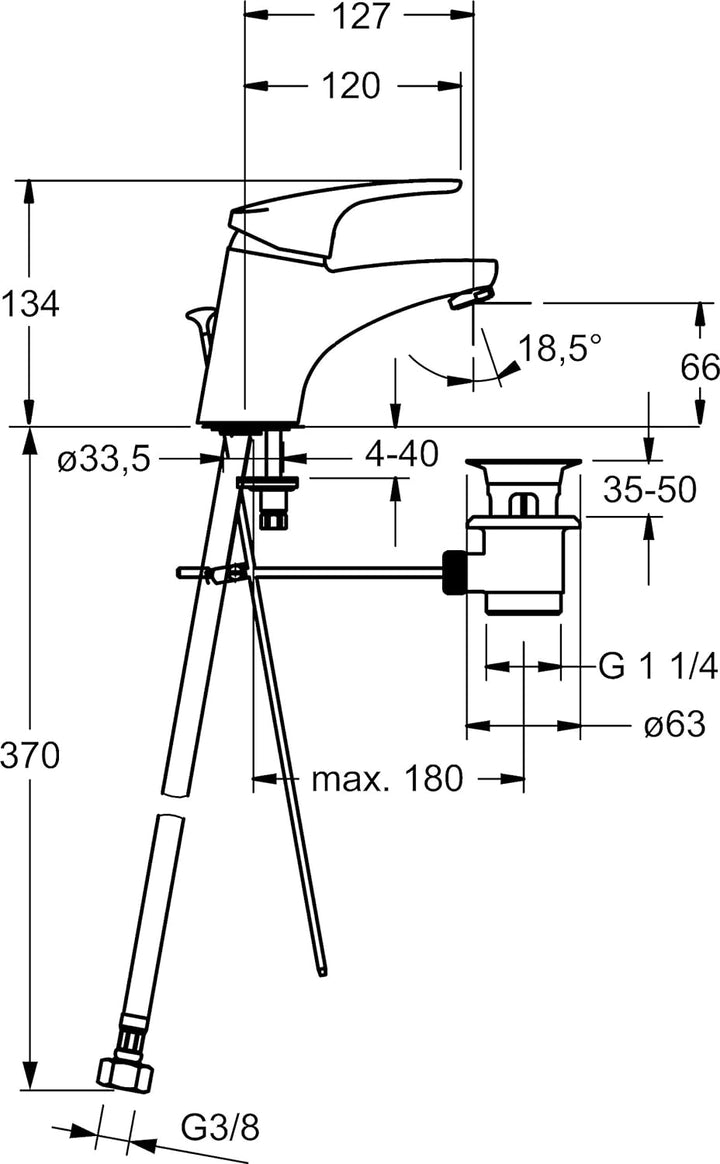 Hansa Waschtisch Einhebelmischer Hansamix, Wasserhahn mit Garnitur und flexiblem Druckschlauch, verc